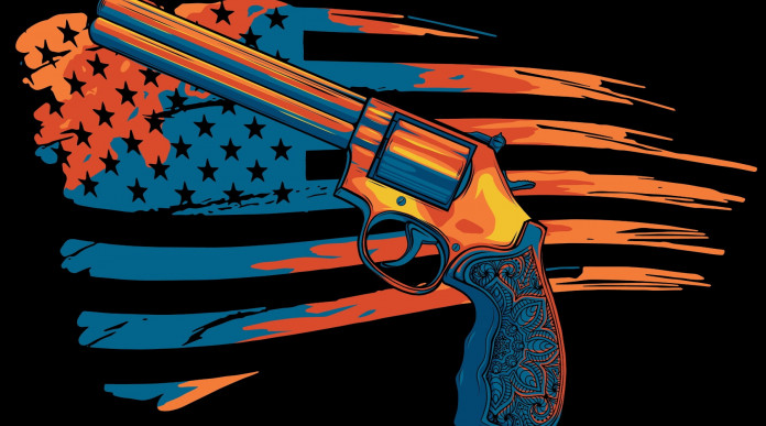 Quanti background check in America nei primi cinque mesi del 2024? revolver con bandiera americana sullo sfondo